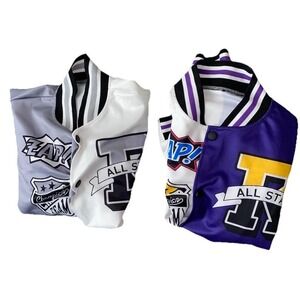 Cropped Varsity Bomber Jackets Women Lot Purple Gray One Missing Button
